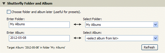 Shutterfly folder and album settings